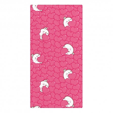 Serviette Molang avec design de cœurs en rose