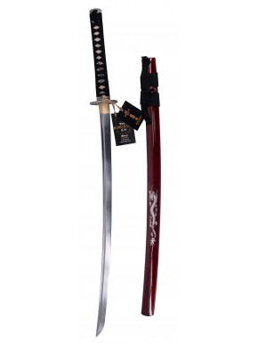 Katana KURO KAMI Ryûjin Homura com bainha vermelha e detalhes de dragão