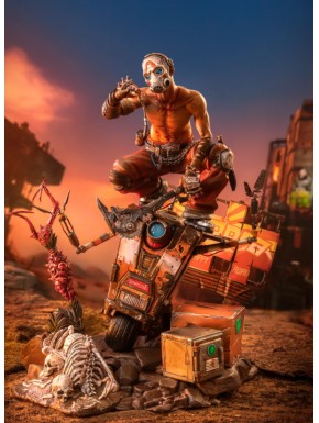 Statue de Psycho et Claptrap de Borderlands 3 avec lumière