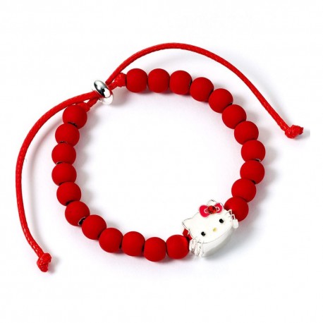 Pulsera de cuentas rojas con colgante Hello Kitty