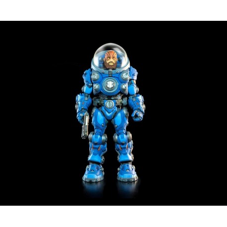 Figura Deluxe Vellok Speer de Cosmic Legions com armadura azul