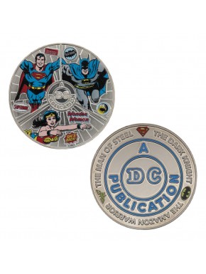 Pièce en métal DC Comics avec Superman, Batman et Wonder Woman