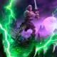 Statue He-Man Unleashed de 34 cm montrant des détails de la base et de l'épée