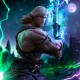 Statue He-Man Unleashed de 34 cm montrant des détails de la base et de l'épée