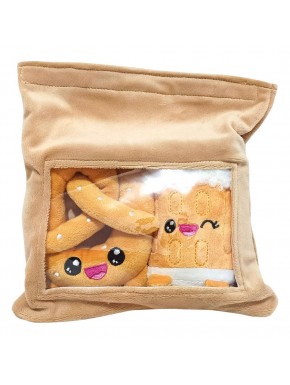 Pelúcia de pretzel e cerveja de 15 cm em bolsa bege