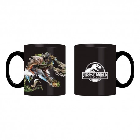 Caneca de cerâmica Jurassic World com dinossauro e logo