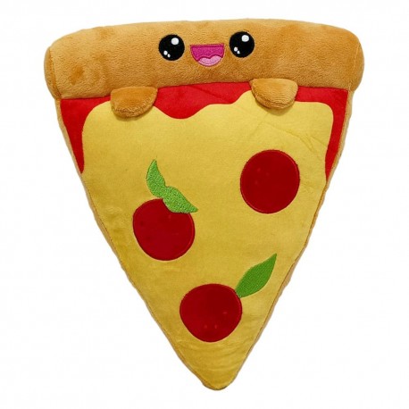 Peluche Yummis Pizza de 32 cm avec visage souriant