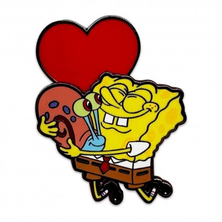 Chapa de Bob Esponja abrazando a Gary con corazón rojo