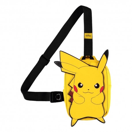 Bandolera amarilla Pikachu de Pokémon con correa negra ajustable