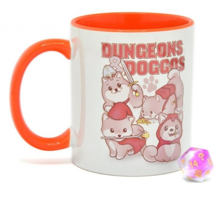 Taza Dungeons & Doggos con dado D20 de Glassstaff