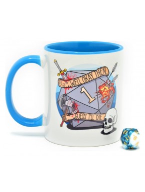 Taza de cerámica DnD Glassstaff con D20 y diseño 'Guess I'll Die'