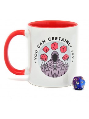 Taza Glassstaff DnD con diseño y dado D20