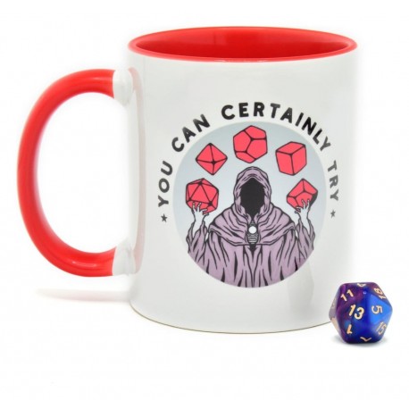Taza Glassstaff DnD con diseño y dado D20