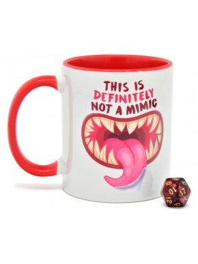 Taza Glassstaff DnD con diseño Not a Mimic y dado D20