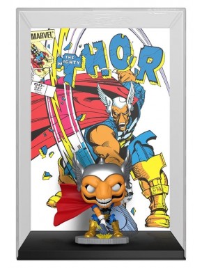 Figura POP! de Beta Ray Bill con portada de cómic Thor de fondo