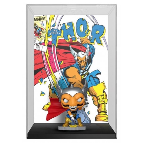 Figura POP! de Beta Ray Bill con portada de cómic Thor de fondo