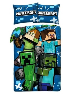 Funda nórdica Minecraft azul con personajes icónicos