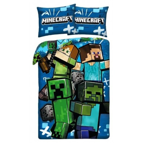 Funda nórdica Minecraft azul con personajes icónicos