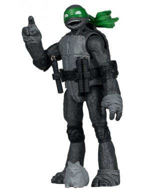 Figurine articulée de Michelangelo en noir, blanc et vert.