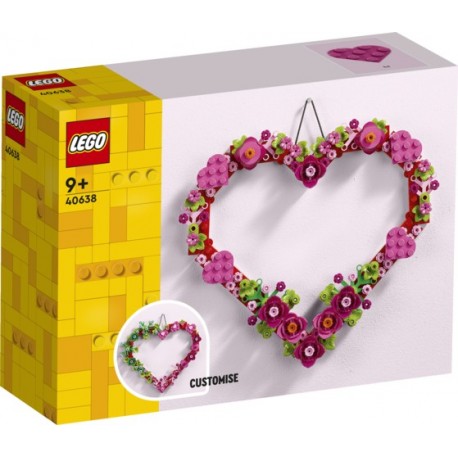 Ensemble décoratif LEGO cœur avec fleurs et feuilles
