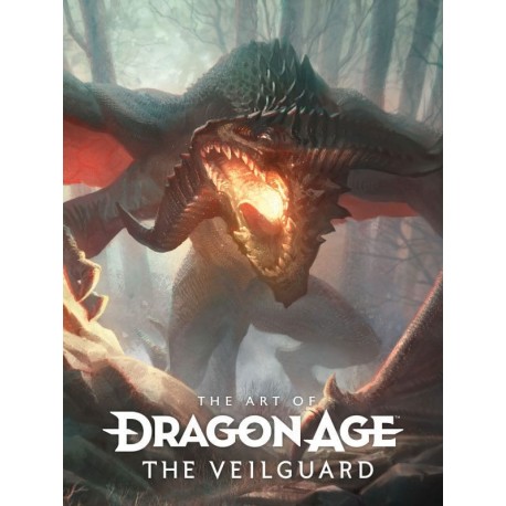 Portada del artbook Dragon Age: The Veilguard, dragón en un bosque
