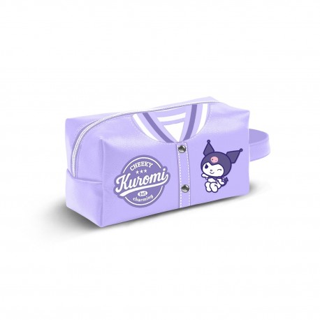 Necessaire de viagem Kuromi Hello Kitty malva com design varsity