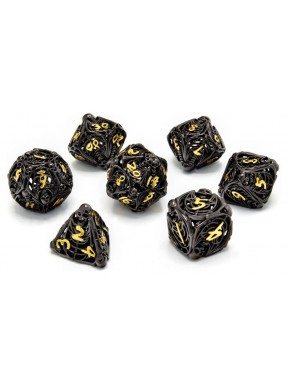 Set de dés en métal creux noirs et dorés CritStones