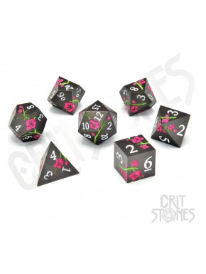 Dados metálicos CritStones Nighttime Blossom com design floral