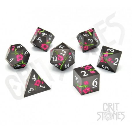 Dados metálicos CritStones Nighttime Blossom com design floral