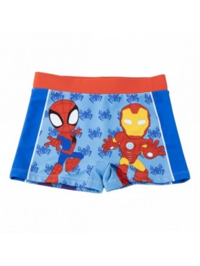 Boxer de banho azul com Spiderman e Iron Man