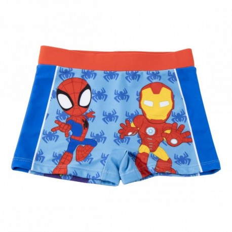 Boxer de bain bleu avec Spiderman et Iron Man