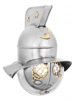 Casco de gladiador tracio de acero con adornos de latón