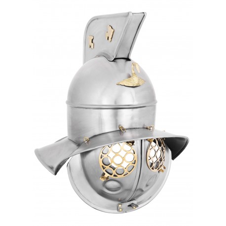 Casco de gladiador tracio de acero con adornos de latón