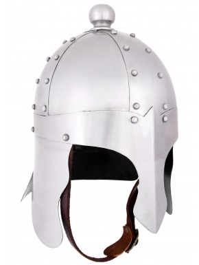 Capacete de aço do Rei Arthur com rebites e forro de couro