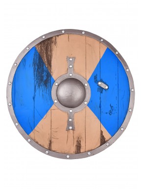 Bouclier viking Fjorn LARP bleu et marron 60 cm