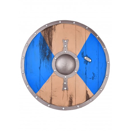 Bouclier viking Fjorn LARP bleu et marron 60 cm