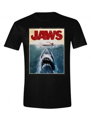 Camiseta negra con el póster de Jaws