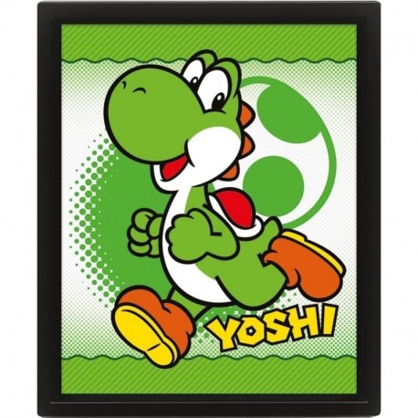 Póster 3D lenticular Yoshi verde con marco negro