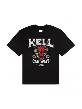 Camiseta preta Stranger Things Hell Can Wait com demônio