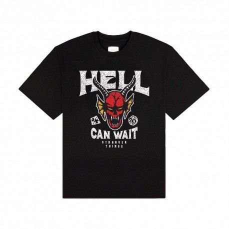 Camiseta negra Stranger Things Hell Can Wait con demonio