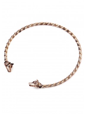 Petit torque viking en bronze avec têtes de loup