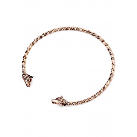 Torque viking en bronze avec têtes de loups