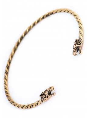 Torc viking de bronze com cabeças de lobo