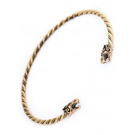 Torc viking de bronze com cabeças de lobo