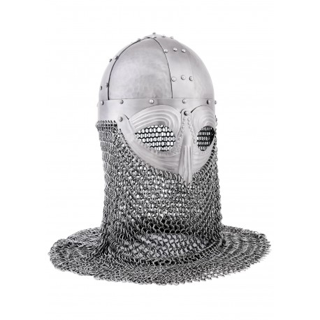 Capacete de aço Vendel com avental de cota de malha