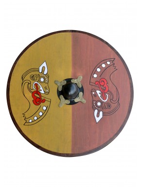 Escudo vikingo redondo con motivo de caballo nórdico