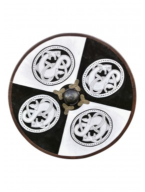 Escudo vikingo de madera con bestias atrapantes