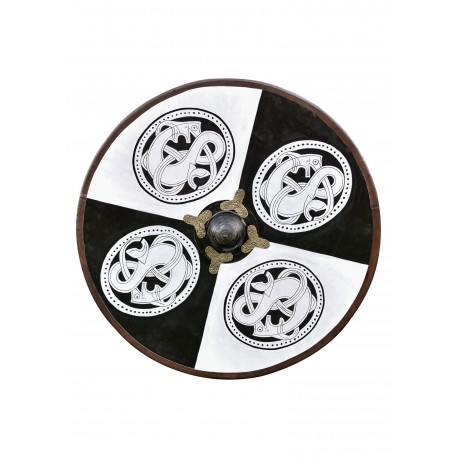 Escudo vikingo de madera con bestias atrapantes
