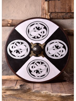 Bouclier viking en bois avec bêtes saisissantes