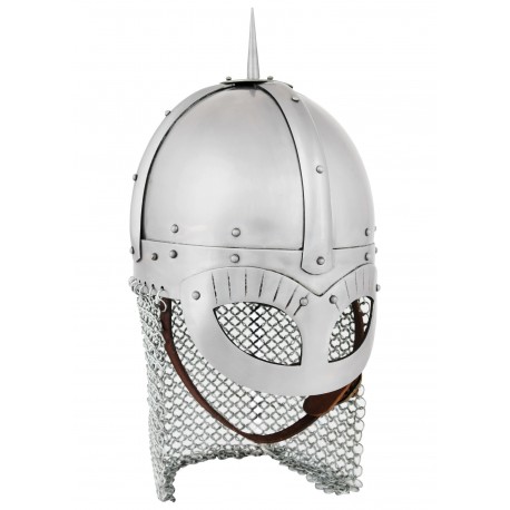 Casco vikingo Gjermundbu de acero con avental de malla